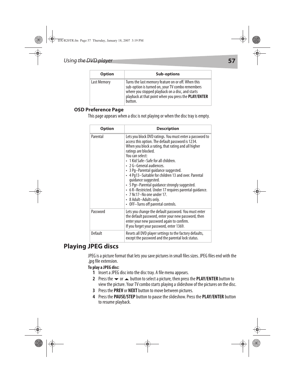 Playing jpeg discs | Dynex DX-R20TR User Manual | Page 58 / 67