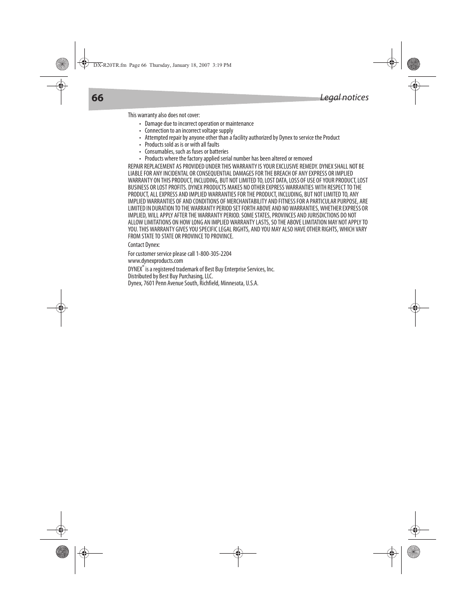 Legal notices | Dynex DX-R20TR User Manual | Page 66 / 67