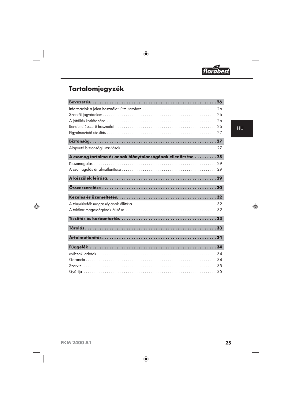 Tartalomjegyzék | Florabest FKM 2400 A1 User Manual | Page 27 / 86