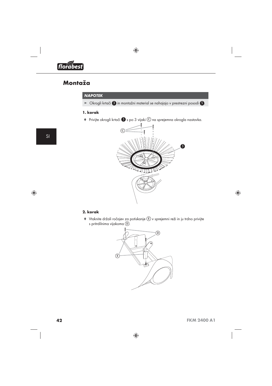 Montaža | Florabest FKM 2400 A1 User Manual | Page 44 / 86