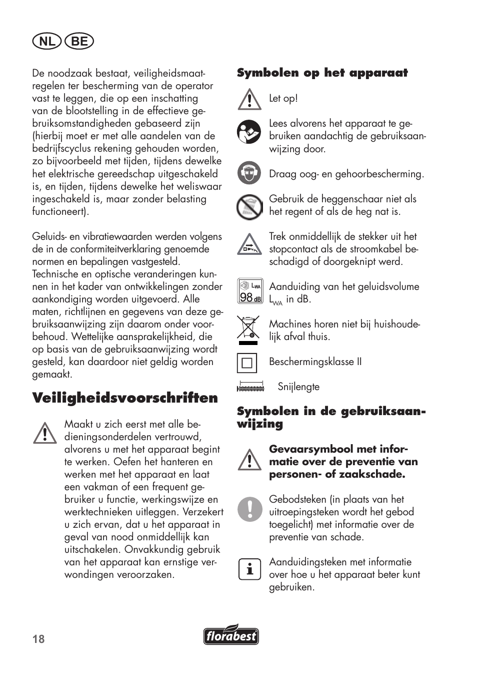 Veiligheidsvoorschriften, Nl be | Florabest FHT 600 B2 User Manual | Page 18 / 54