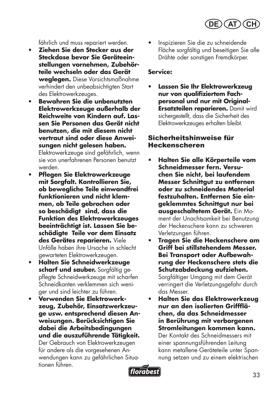 De at ch | Florabest FHT 600 B2 User Manual | Page 33 / 54