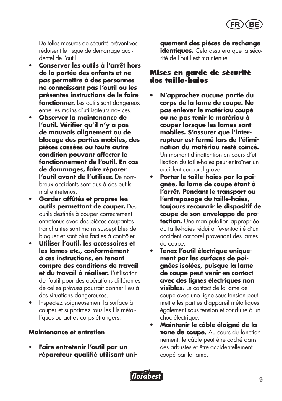 Fr be | Florabest FHT 600 B2 User Manual | Page 9 / 54