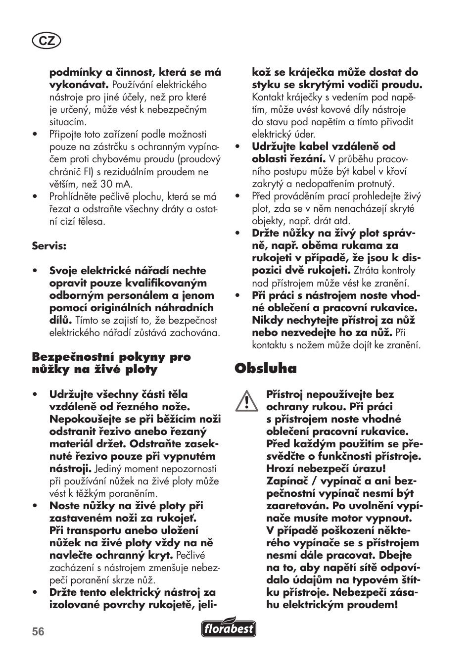 Obsluha | Florabest FHT 600 B2 User Manual | Page 56 / 90