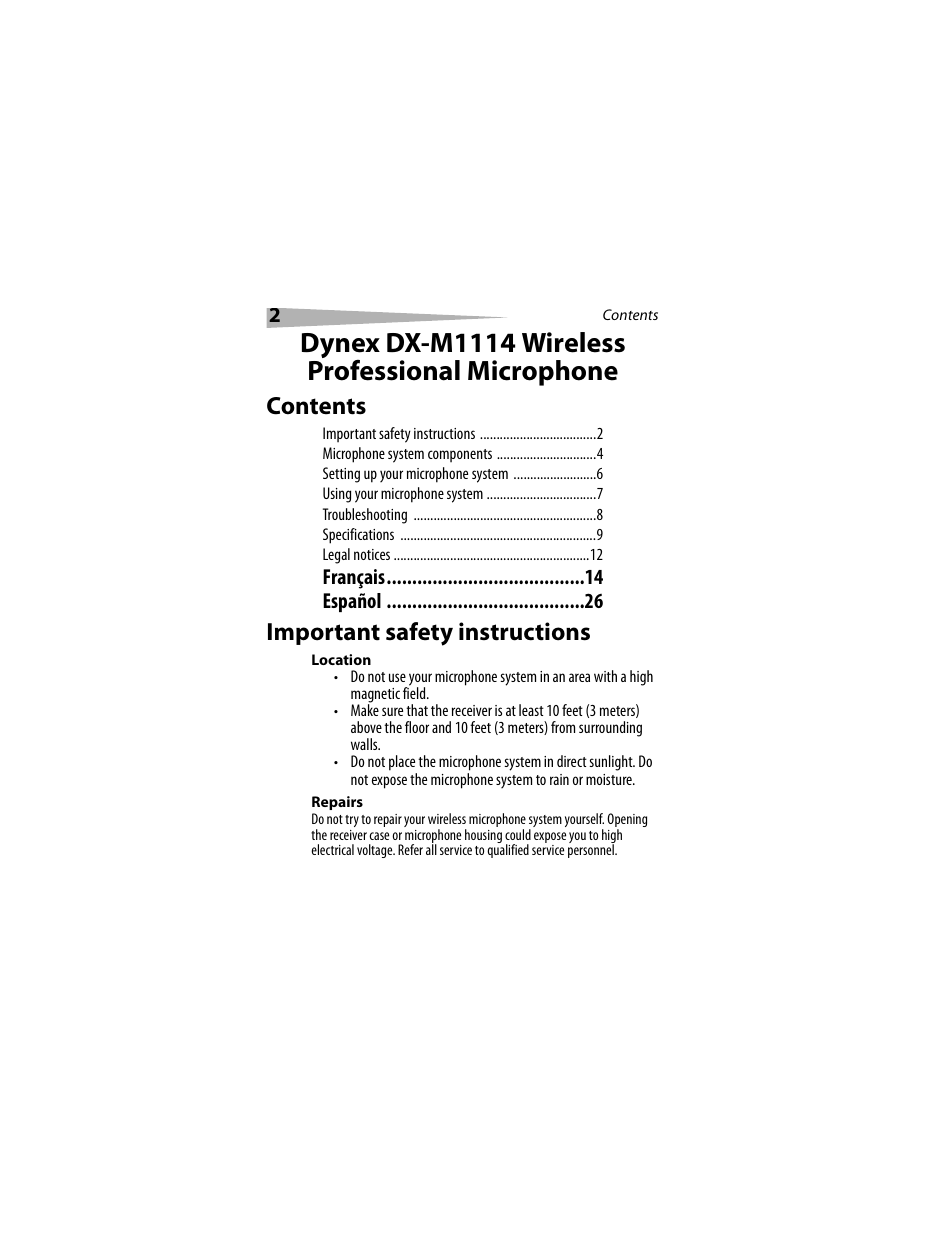 Dynex DX-M1114 User Manual | Page 2 / 40