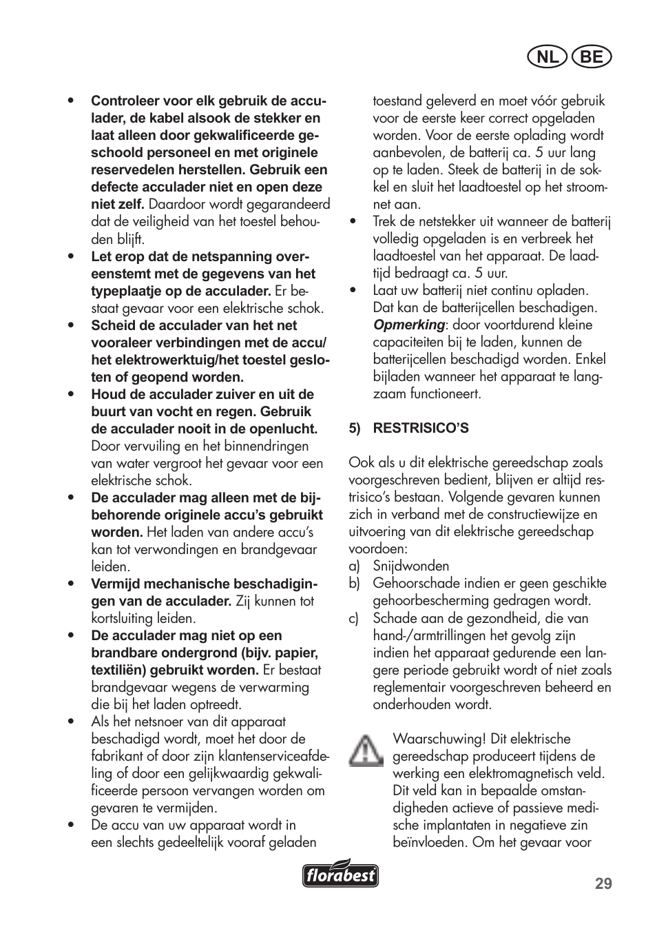 Nl be | Florabest FAH 18 B2 User Manual | Page 29 / 74
