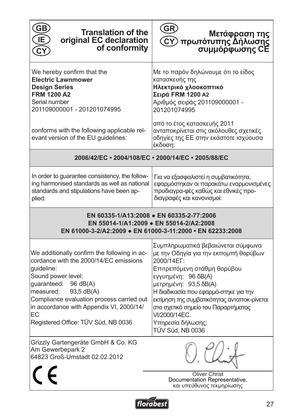 Gb ie, Cy gr | Florabest FRM 1200 A2 User Manual | Page 27 / 30