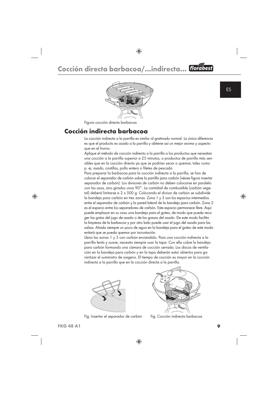 Cocción directa barbacoa/…indirecta, Cocción indirecta barbacoa | Florabest FKG 48 A1 User Manual | Page 11 / 62