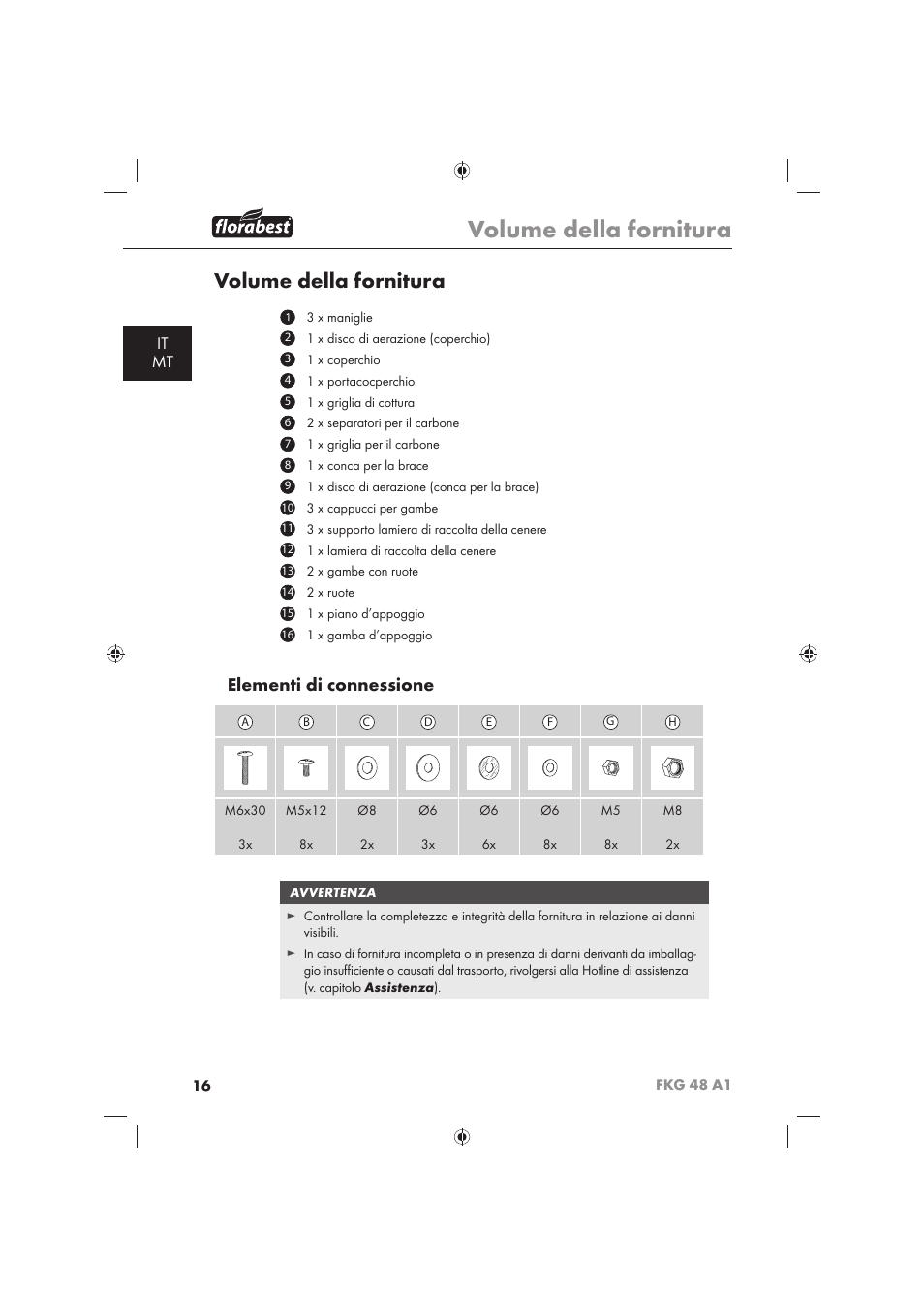 Volume della fornitura, Elementi di connessione, It mt | Florabest FKG 48 A1 User Manual | Page 18 / 62