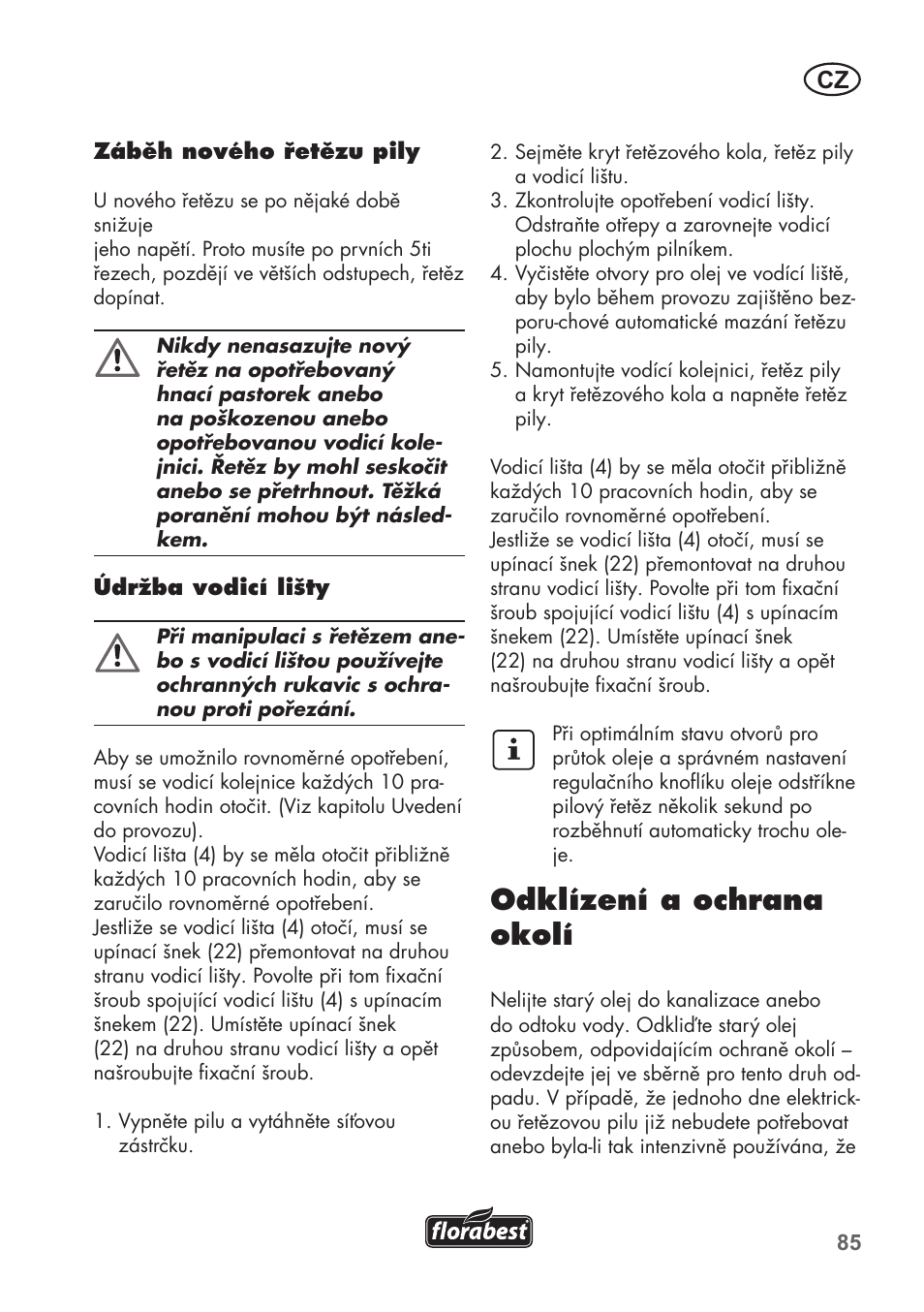 Odklízení a ochrana okolí | Florabest FKS 2200 B1 User Manual | Page 85 / 140