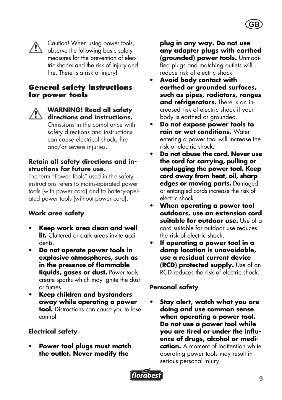 Florabest FKS 2200 B1 User Manual | Page 9 / 140