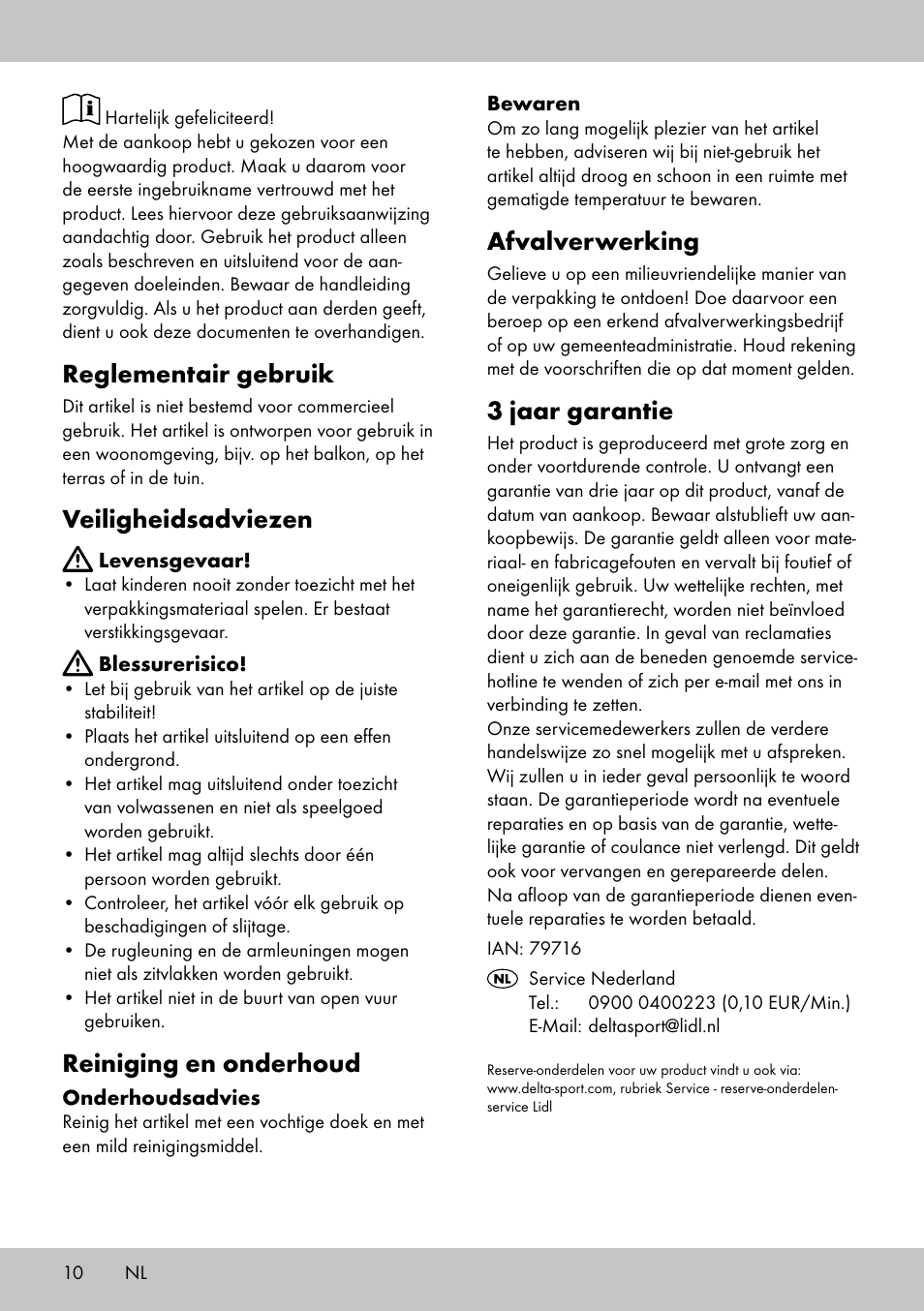 Reglementair gebruik, Veiligheidsadviezen, Reiniging en onderhoud | Afvalverwerking, 3 jaar garantie | Florabest ST-1582 User Manual | Page 10 / 12