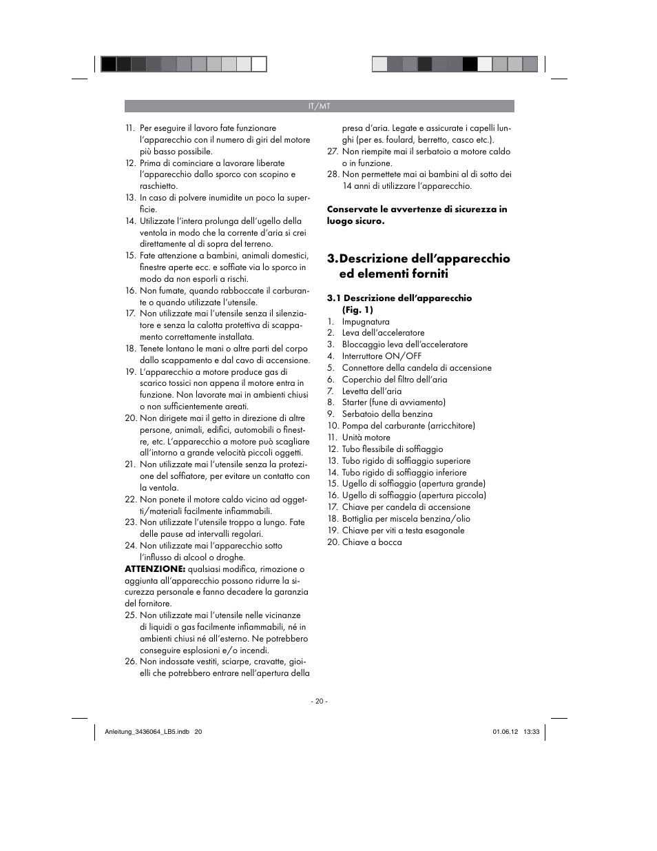 Descrizione dell’apparecchio ed elementi forniti | Florabest FBLB 33 A1 User Manual | Page 20 / 62