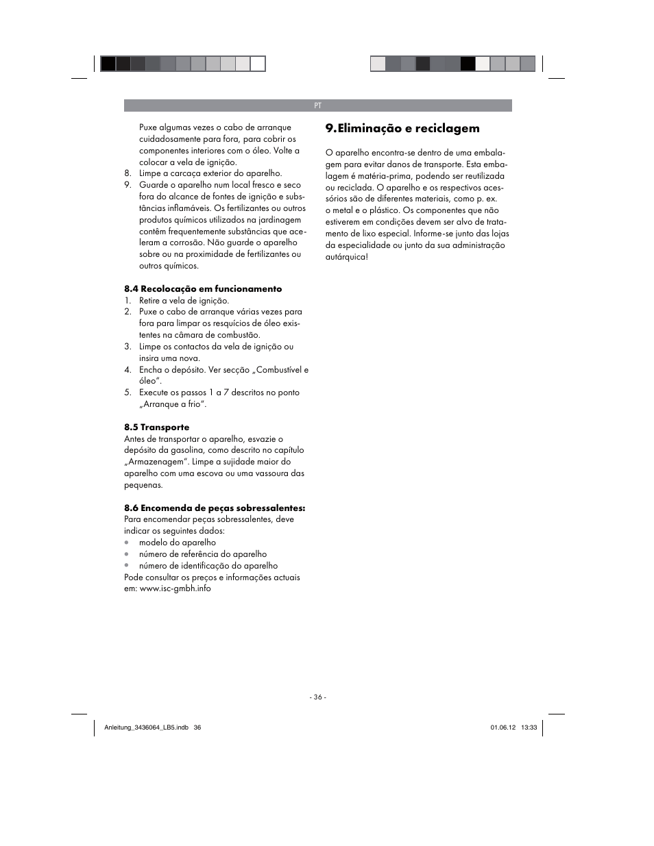 Eliminação e reciclagem | Florabest FBLB 33 A1 User Manual | Page 36 / 62