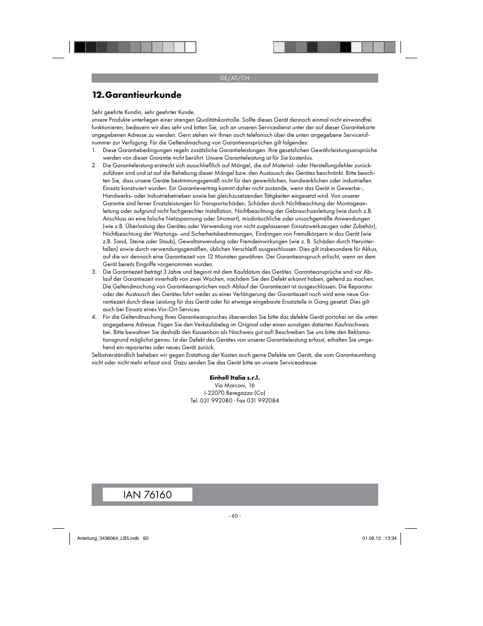 Garantieurkunde | Florabest FBLB 33 A1 User Manual | Page 60 / 62