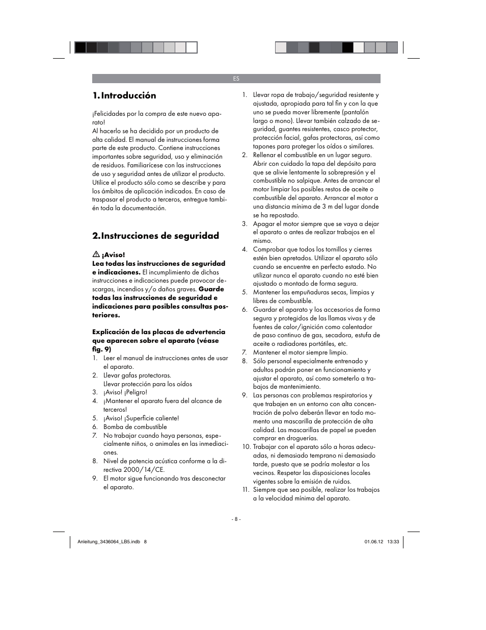 Introducción, Instrucciones de seguridad | Florabest FBLB 33 A1 User Manual | Page 8 / 62