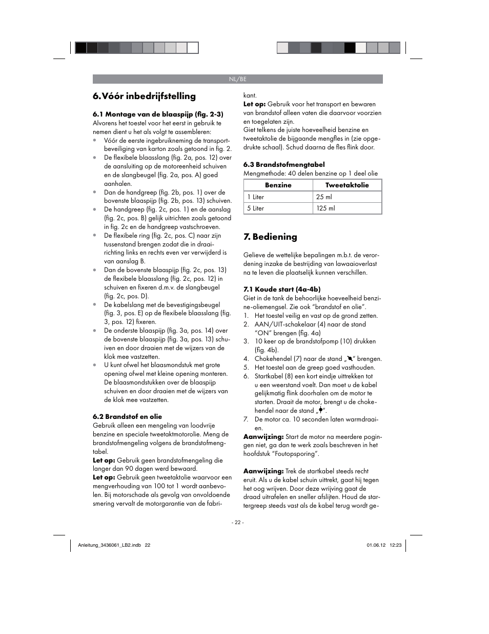 Vóór inbedrijfstelling, Bediening | Florabest FBLB 33 A1 User Manual | Page 22 / 54