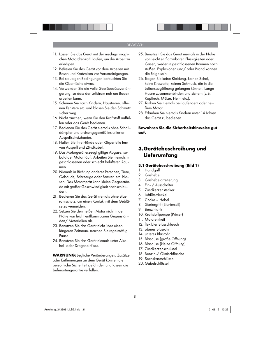 Gerätebeschreibung und lieferumfang | Florabest FBLB 33 A1 User Manual | Page 31 / 54
