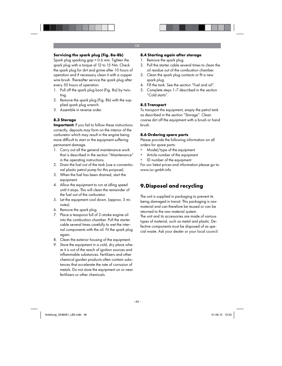 Disposal and recycling | Florabest FBLB 33 A1 User Manual | Page 46 / 54