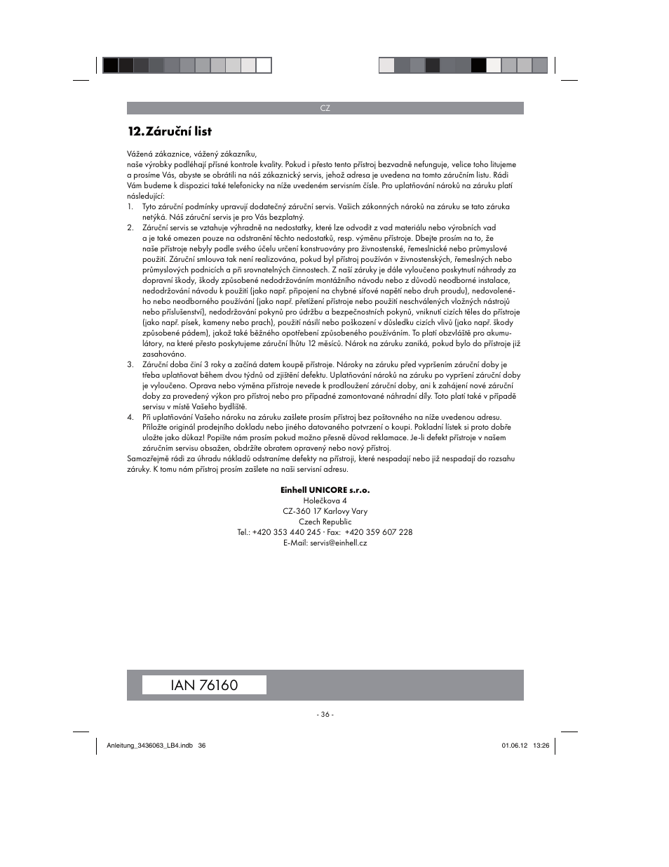 Záruční list | Florabest FBLB 33 A1 User Manual | Page 36 / 62
