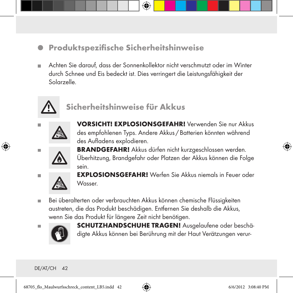 Produktspezifische sicherheitshinweise, Sicherheitshinweise für akkus | Florabest Z31049 User Manual | Page 42 / 47