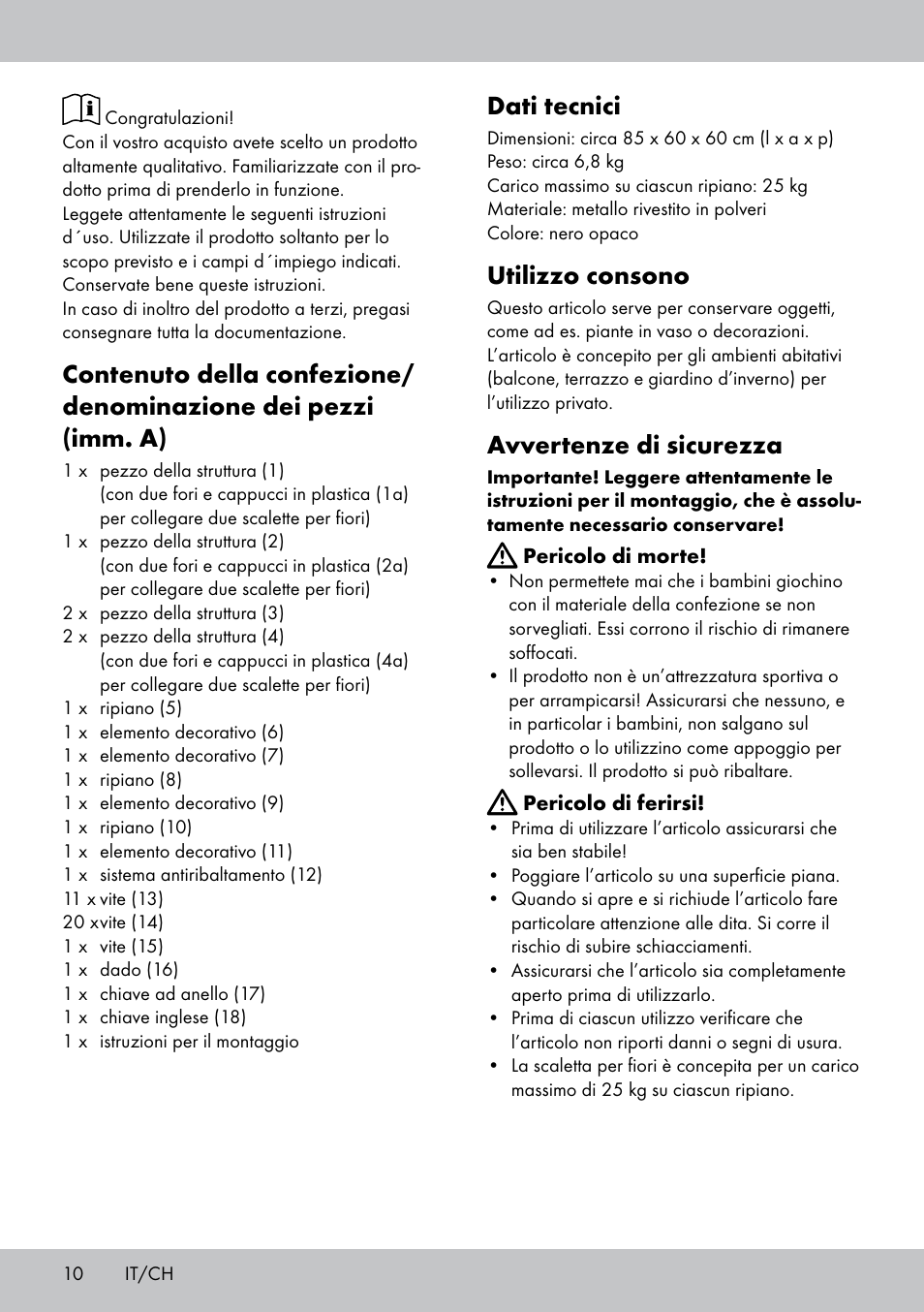 Dati tecnici, Utilizzo consono, Avvertenze di sicurezza | Florabest BT-1816 User Manual | Page 8 / 14