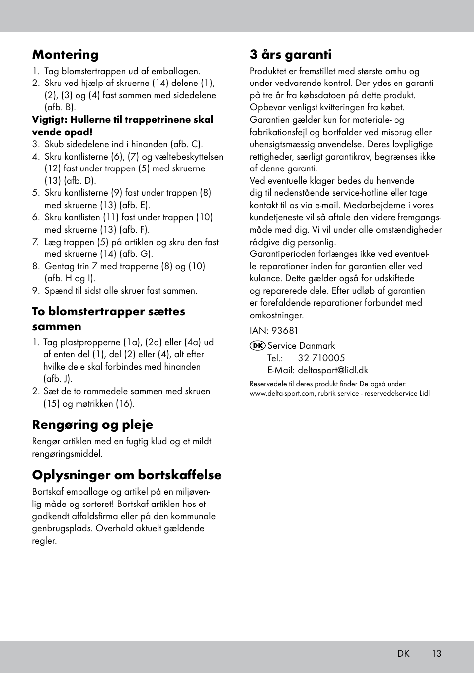 Montering, Rengøring og pleje, Oplysninger om bortskaffelse | 3 års garanti | Florabest BT-1816 User Manual | Page 11 / 18