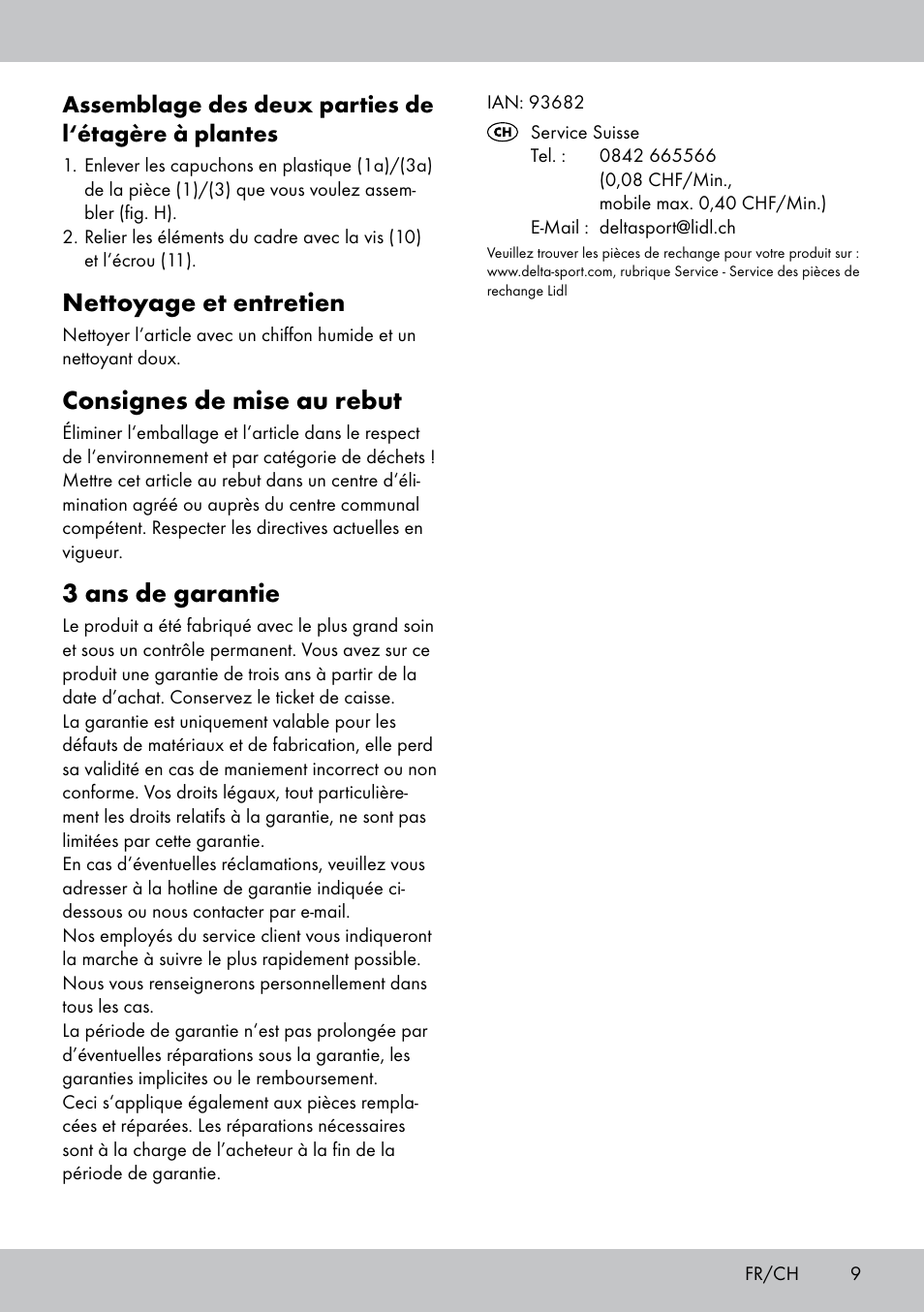 Nettoyage et entretien, Consignes de mise au rebut, 3 ans de garantie | Assemblage des deux parties de l‘étagère à plantes | Florabest BT-1817 User Manual | Page 7 / 14