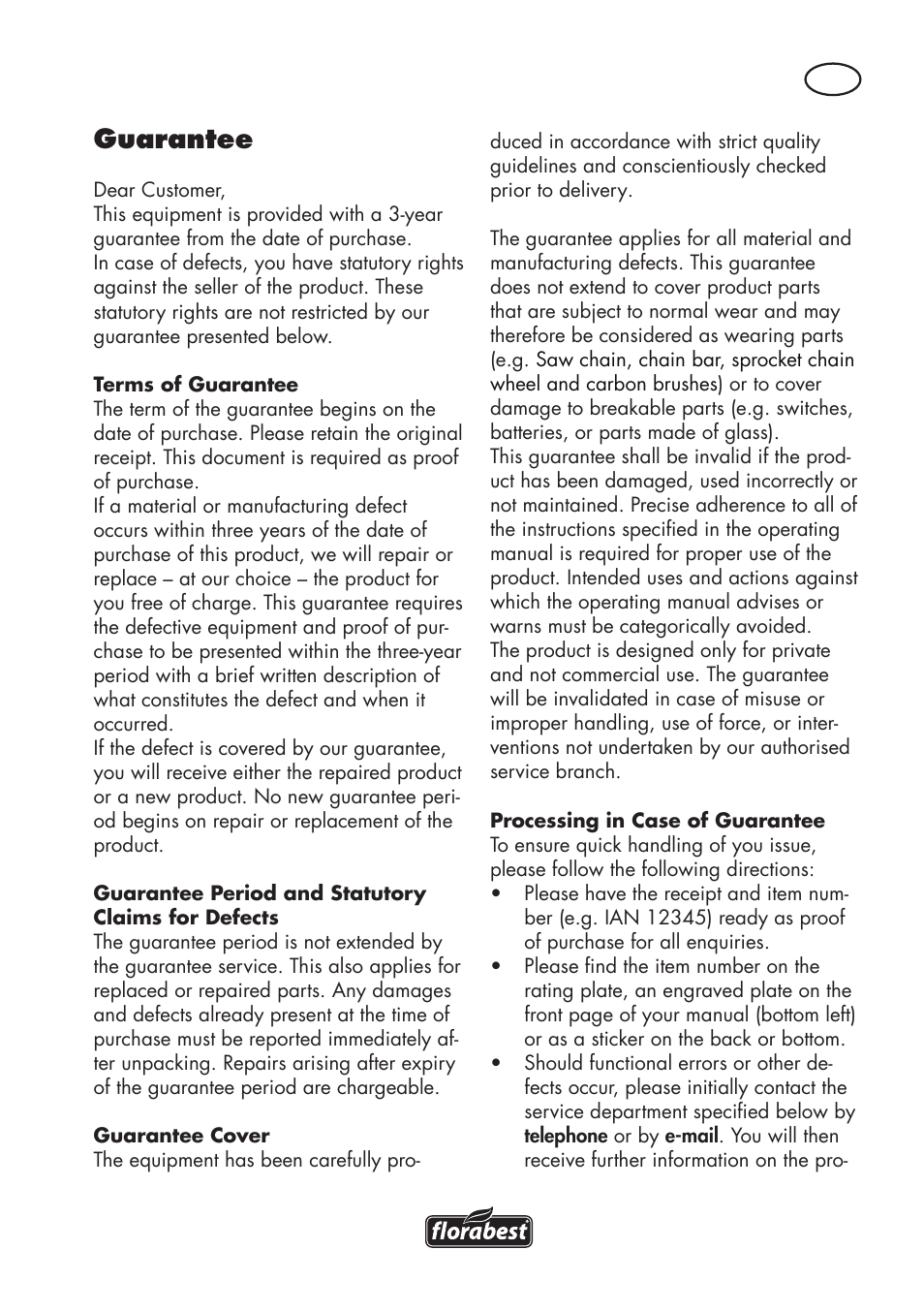 Guarantee | Florabest FHE 550 B2 User Manual | Page 39 / 64