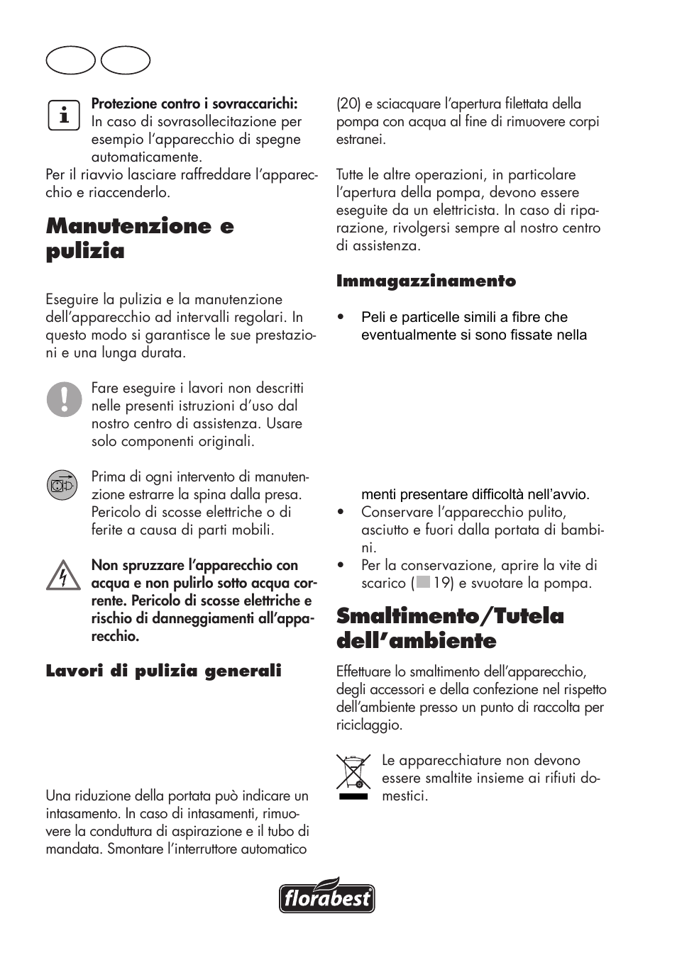 It mt, Manutenzione e pulizia, Smaltimento/tutela dell’ambiente | Florabest FGPS 1100 B2 User Manual | Page 10 / 40