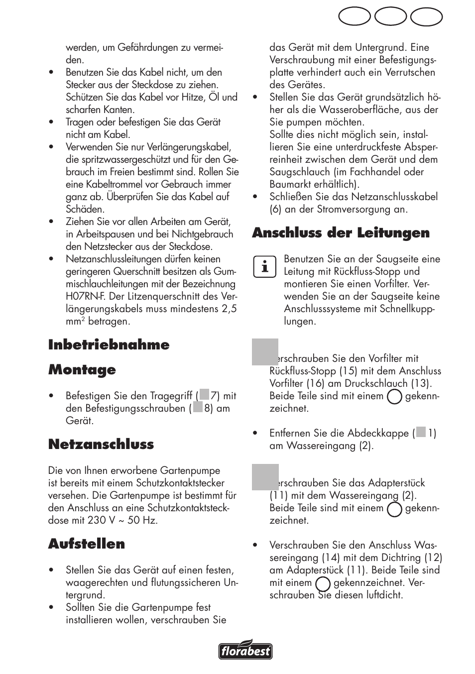 Ch at de, Anschluss der leitungen, Inbetriebnahme montage | Netzanschluss, Aufstellen | Florabest FGPS 1100 B2 User Manual | Page 27 / 40