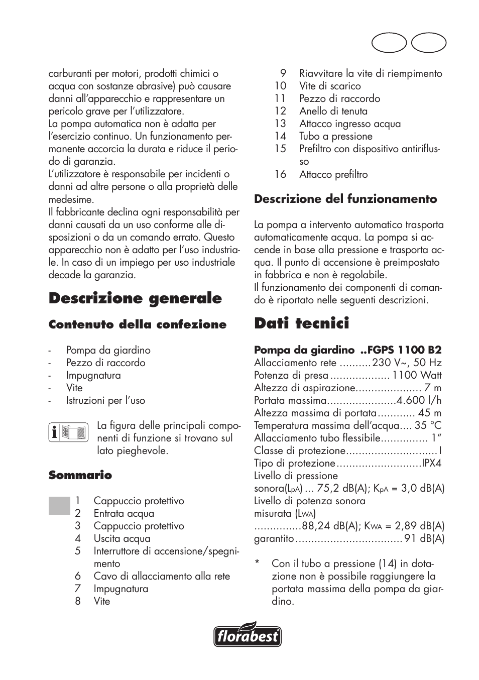 Mt it, Dati tecnici, Descrizione generale | Florabest FGPS 1100 B2 User Manual | Page 5 / 40