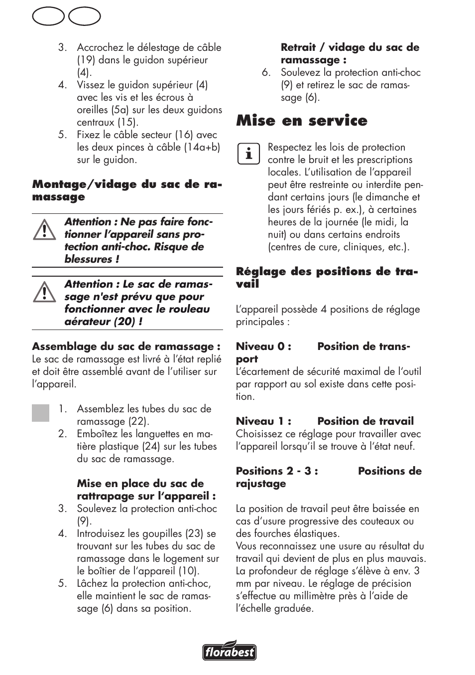 Mise en service, Be fr | Florabest FLV 1200 A1 User Manual | Page 24 / 64