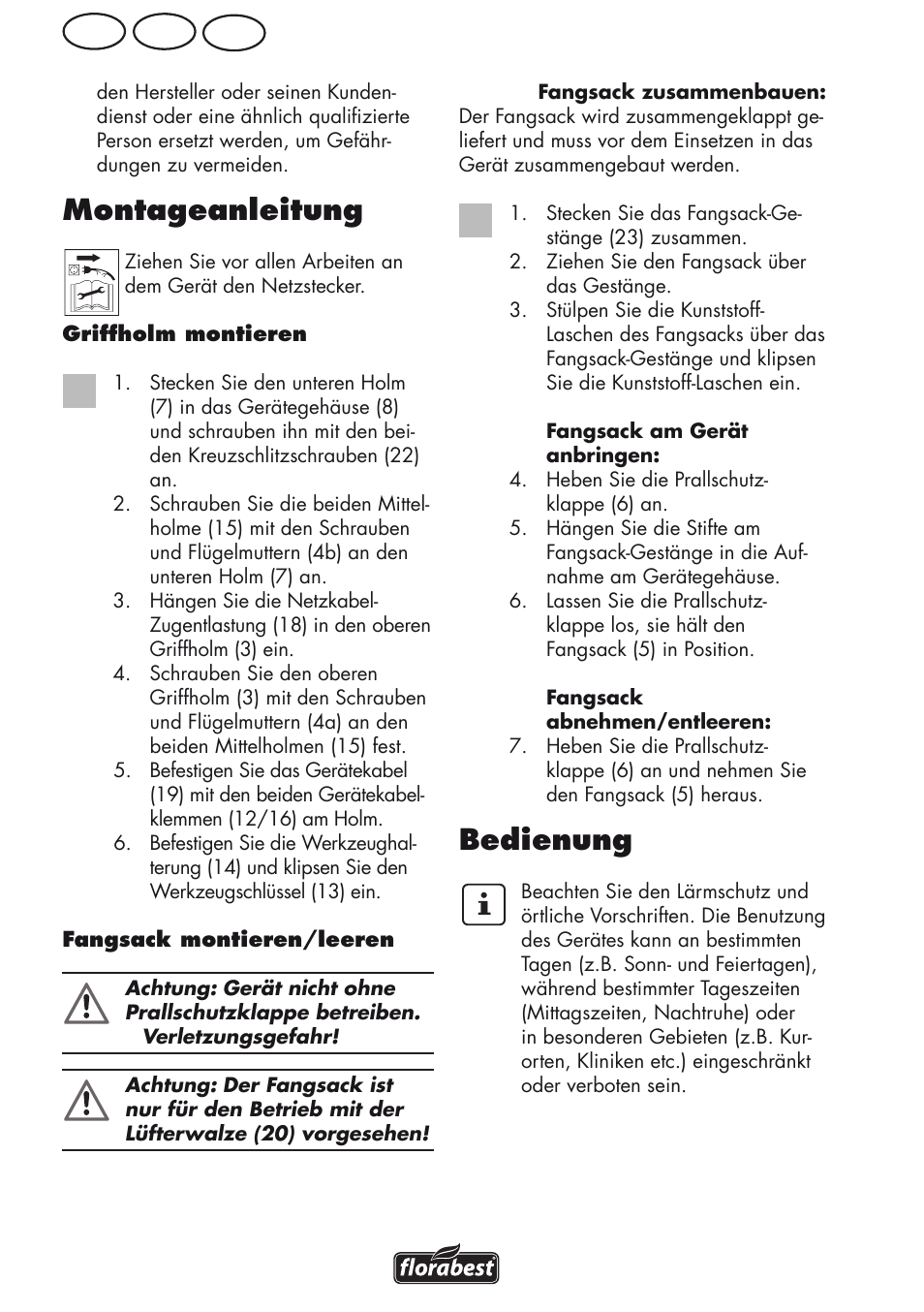 Montageanleitung, Bedienung, Ch at de | Florabest FLV 1200 A1 User Manual | Page 52 / 64