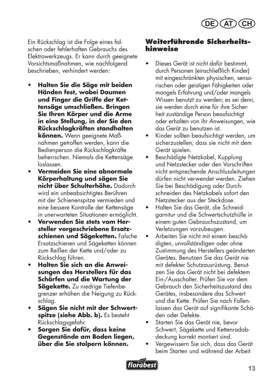 De at ch | Florabest FHE 710 A1 User Manual | Page 13 / 96