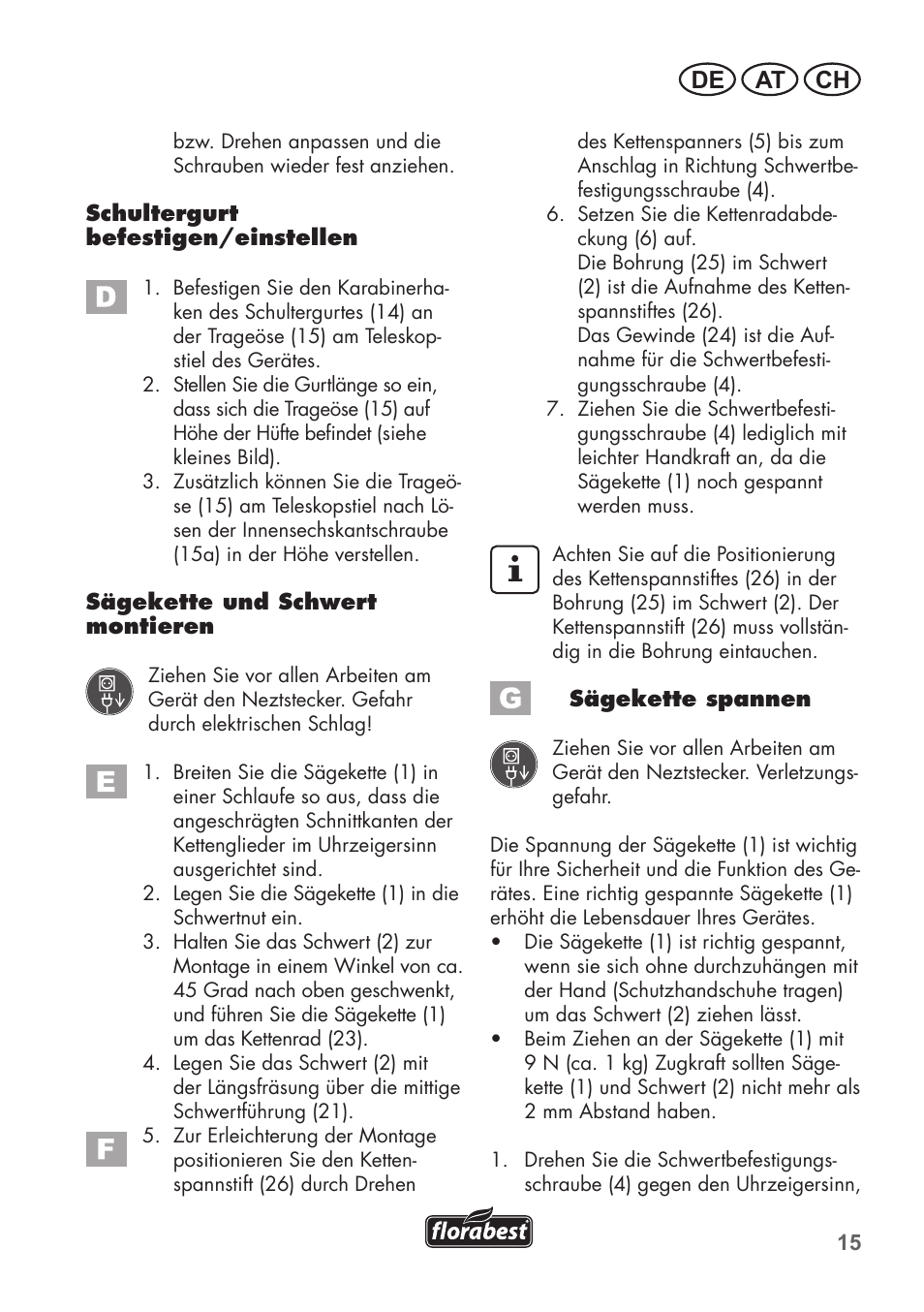 De at ch | Florabest FHE 710 A1 User Manual | Page 15 / 96