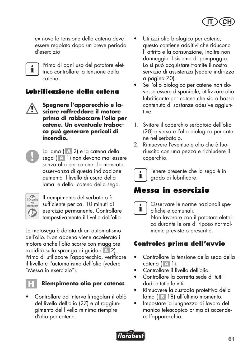 Messa in esercizio, It ch | Florabest FHE 710 A1 User Manual | Page 61 / 96