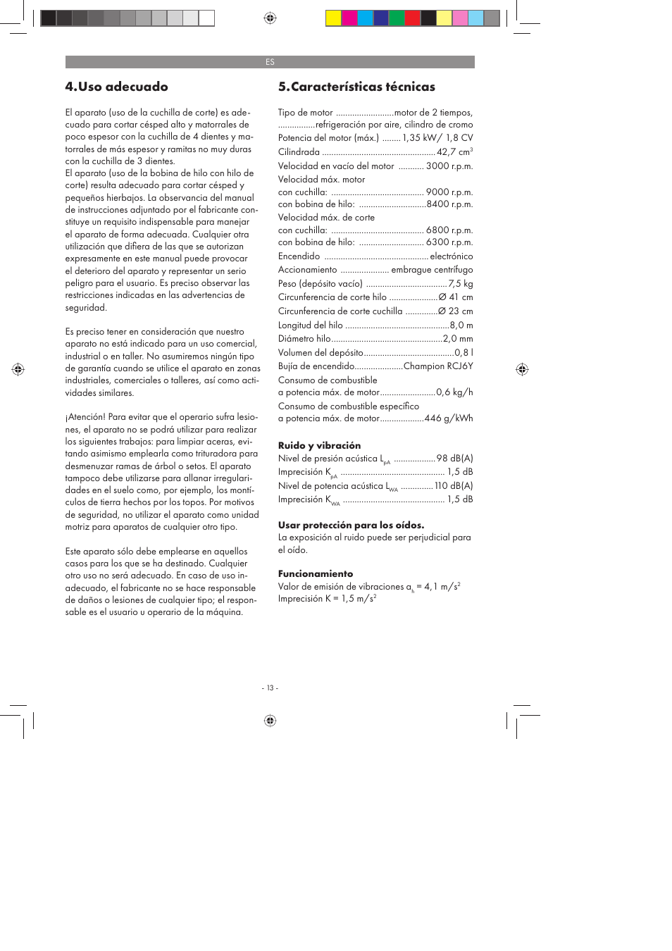 Uso adecuado, Características técnicas | Florabest FBS 43 A1 User Manual | Page 13 / 90