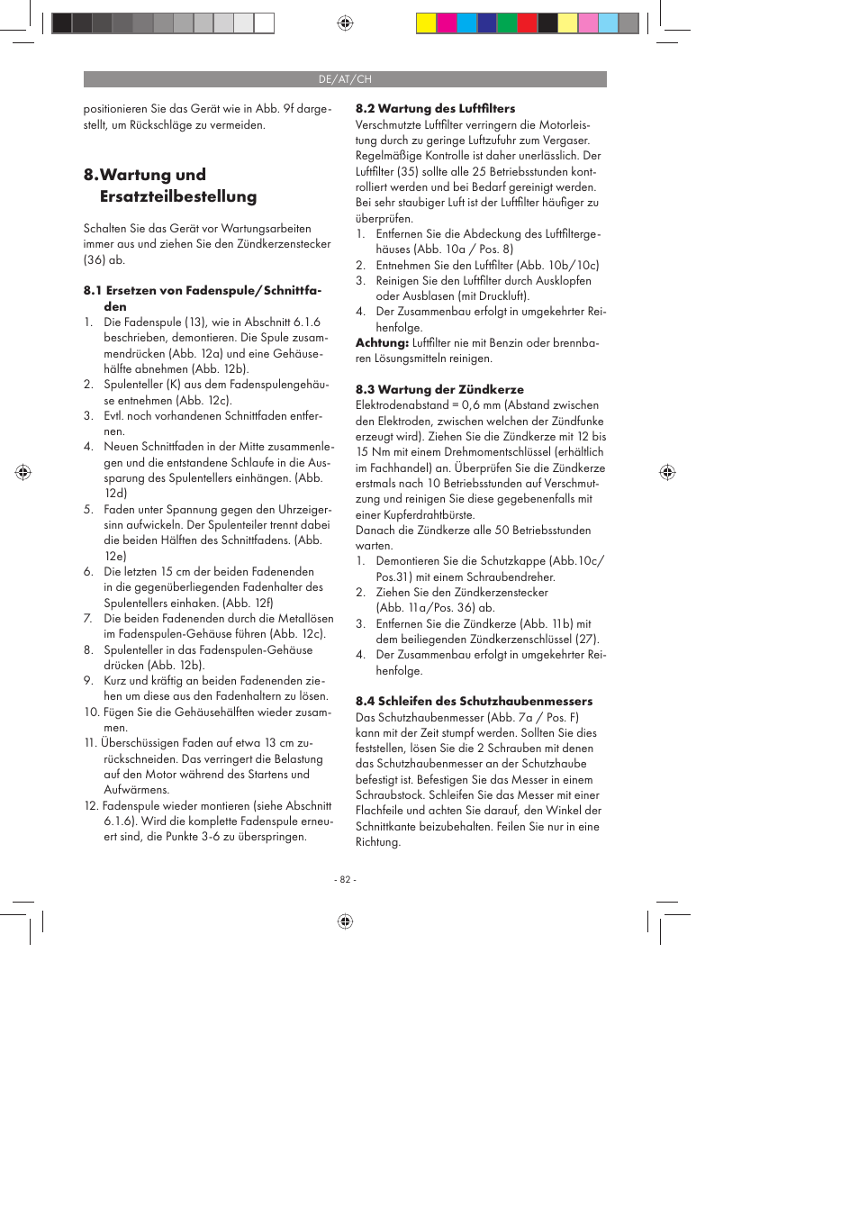 Wartung und ersatzteilbestellung | Florabest FBS 43 A1 User Manual | Page 82 / 90