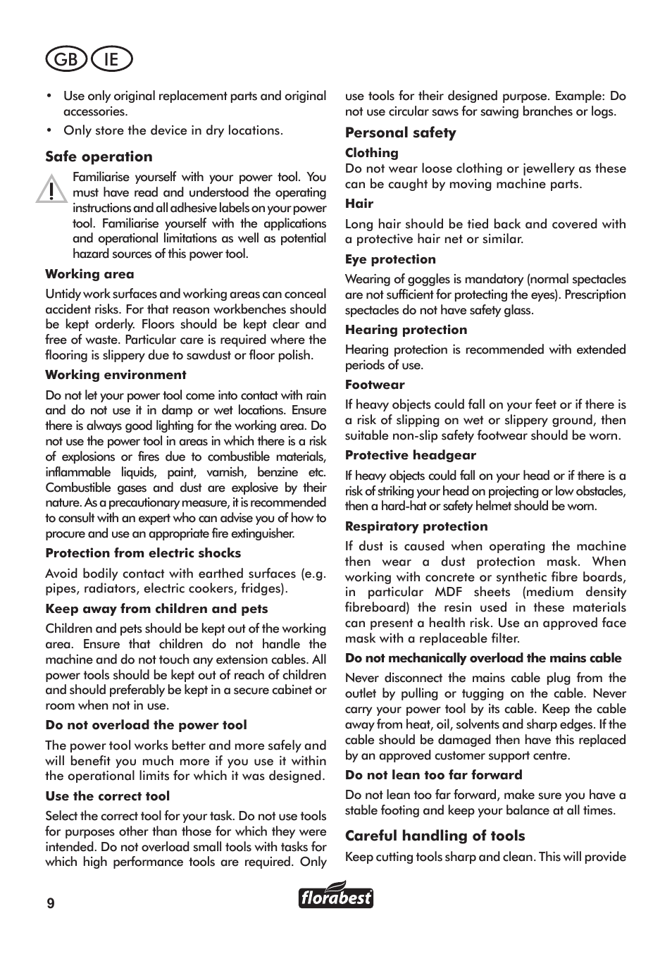 Gb ie | Florabest FLB 3000 A1 User Manual | Page 10 / 36
