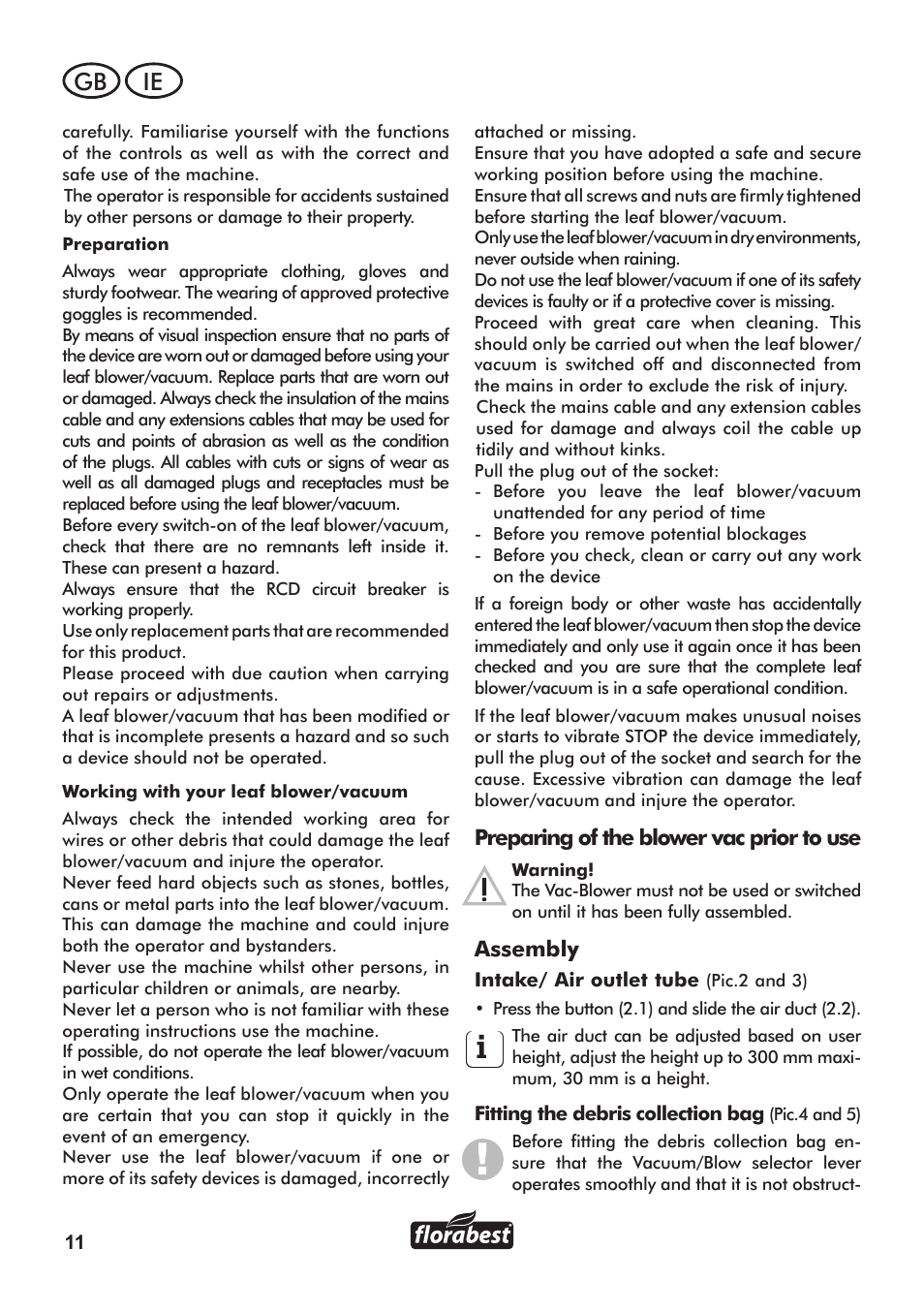 Gb ie | Florabest FLB 3000 A1 User Manual | Page 12 / 36
