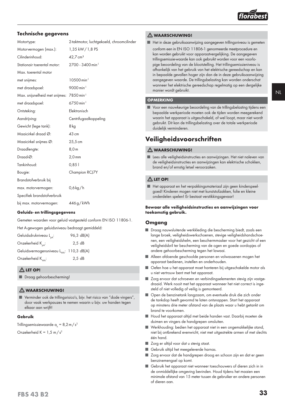 Veiligheidsvoorschriften | Florabest FBS 43 B2 User Manual | Page 38 / 56