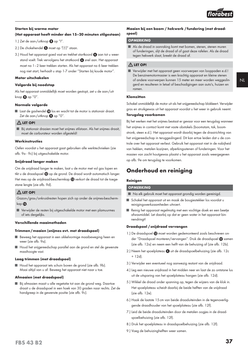 Onderhoud en reiniging | Florabest FBS 43 B2 User Manual | Page 42 / 56