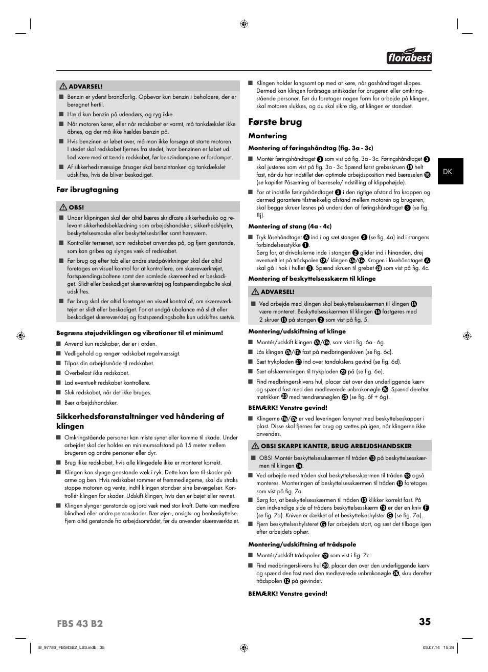 Første brug | Florabest FBS 43 B2 User Manual | Page 40 / 76