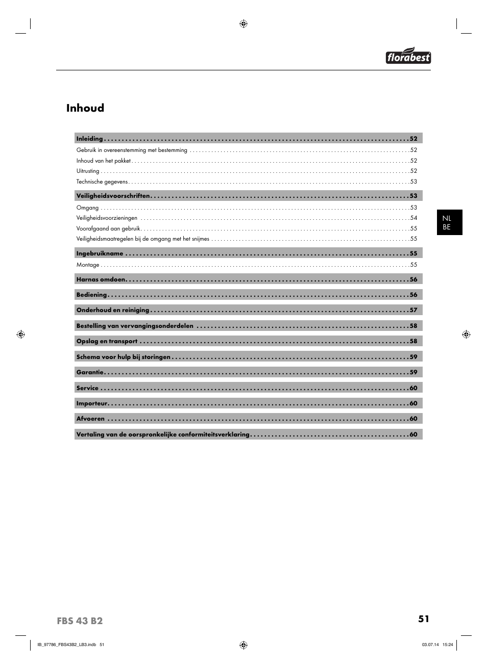 Inhoud | Florabest FBS 43 B2 User Manual | Page 56 / 76