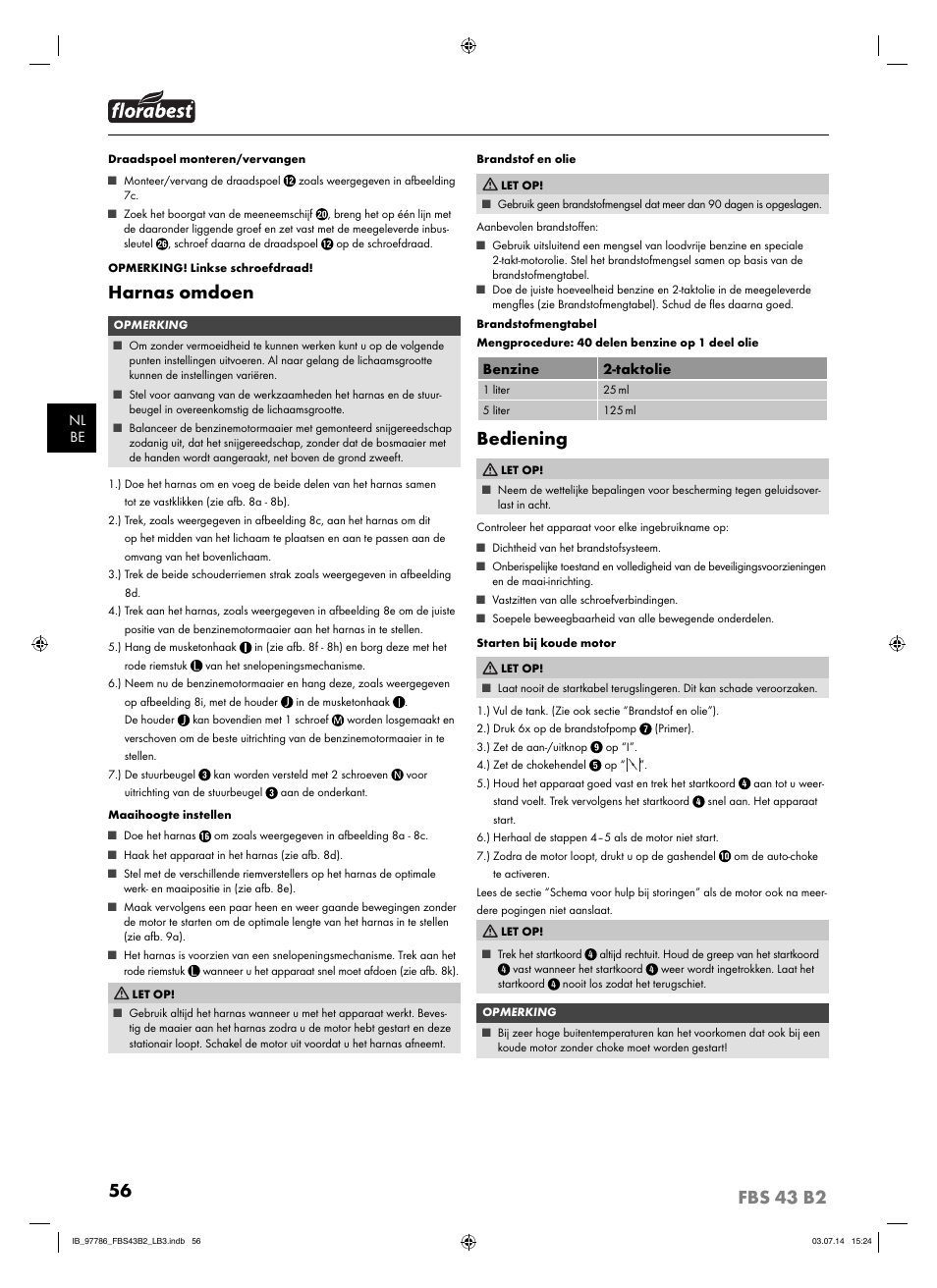 Harnas omdoen, Bediening | Florabest FBS 43 B2 User Manual | Page 61 / 76