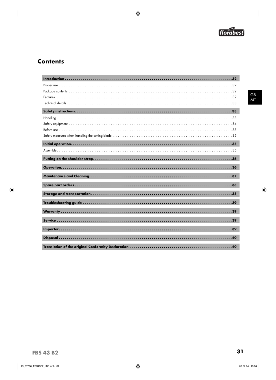 Florabest FBS 43 B2 User Manual | Page 36 / 56