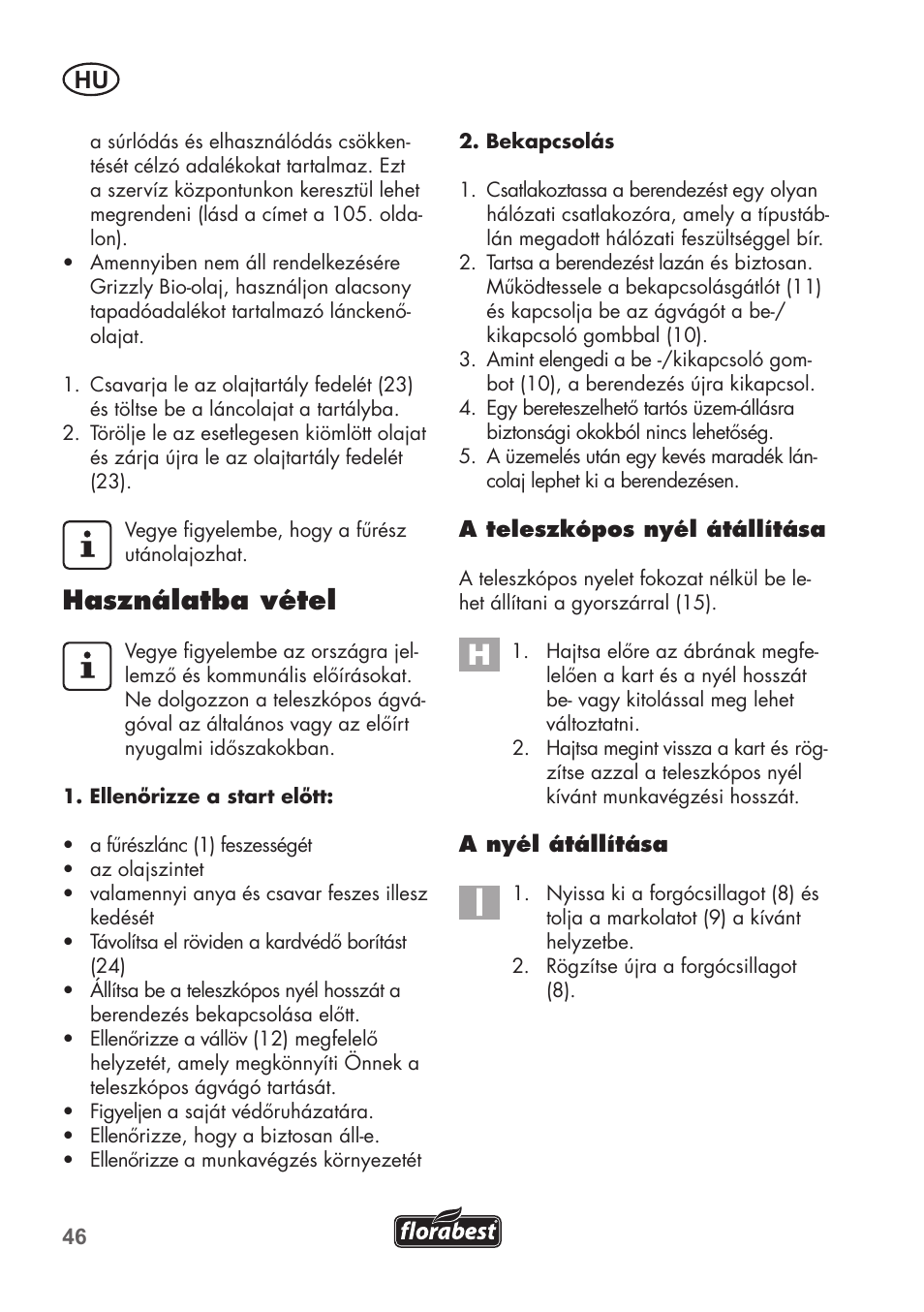 Használatba vétel | Florabest FHE 550 B2 User Manual | Page 46 / 108