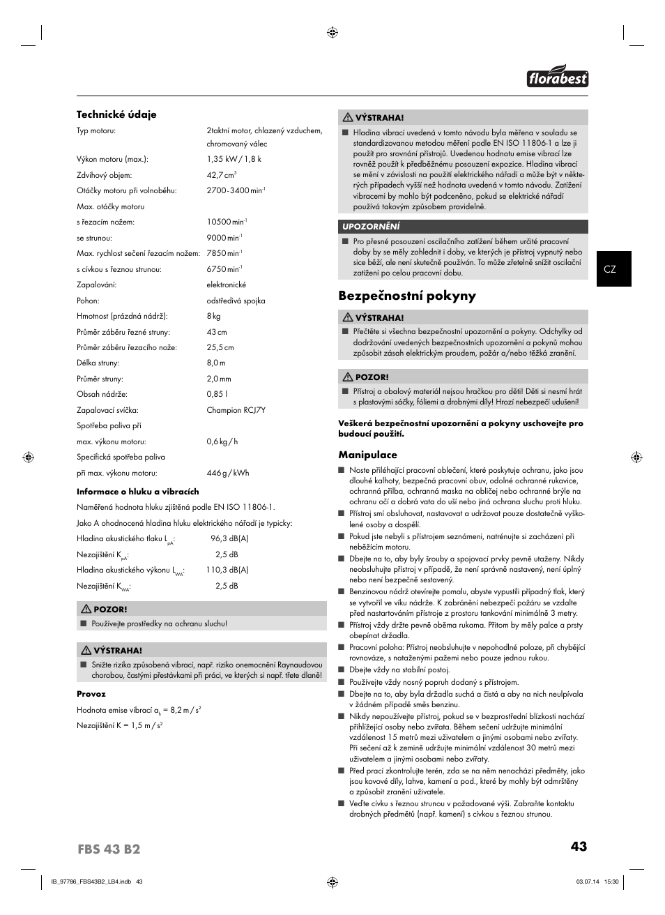 Bezpečnostní pokyny | Florabest FBS 43 B2 User Manual | Page 48 / 76