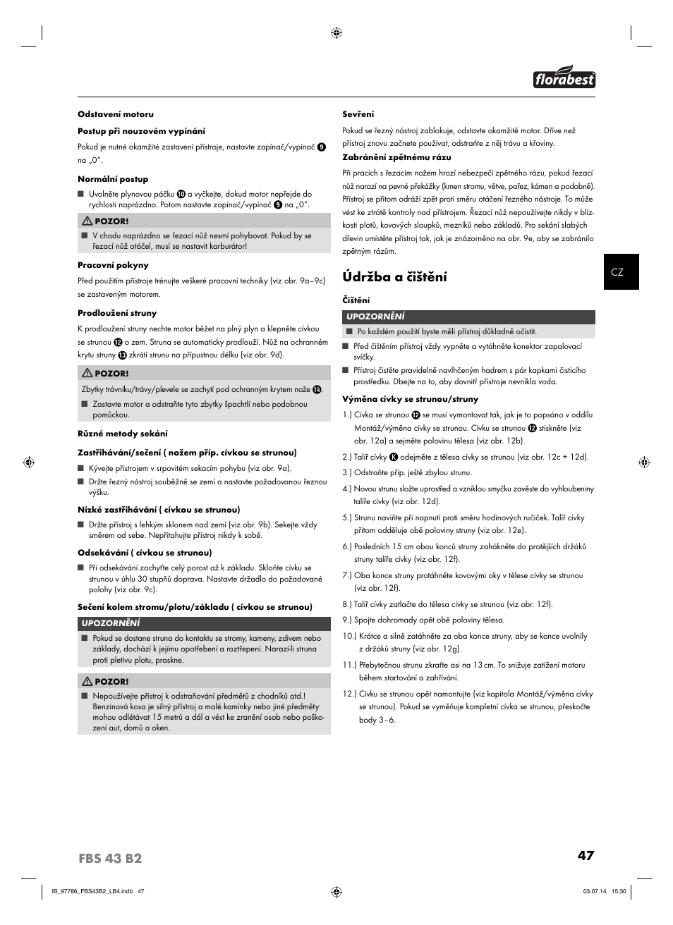 Údržba a čištění | Florabest FBS 43 B2 User Manual | Page 52 / 76